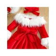 thumbnail image 5 of Bagilaanoe 2Pcs Little Girl Christmas Costume Faux Fur Patchwork Long Sleeve Off Shoulder A-Line Dress with Belt + Headband 1T 2T 3T 4T 5T 6T 7T Kids Party Dress UP, 5 of 9