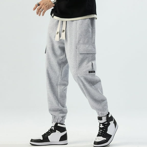 Mens Casual Pants Clearance Cargo Big and Tall Basic Sweatpants Training with Pockets Running Track Pants Active Grey Straight Jogger Pants Lounge Pants