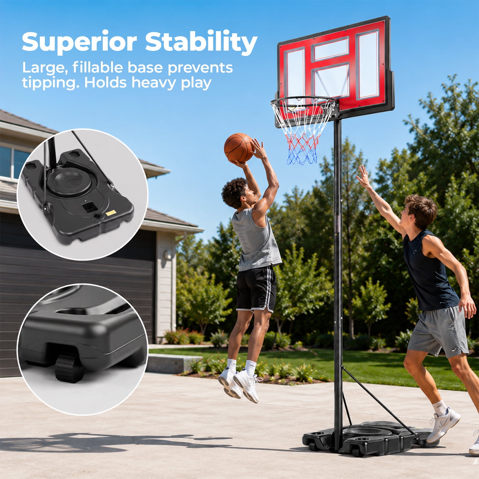 Alvantor Adjustable Portable Basketball Hoop System 4.2-10ft with 44 inch Shatterproof Backboard