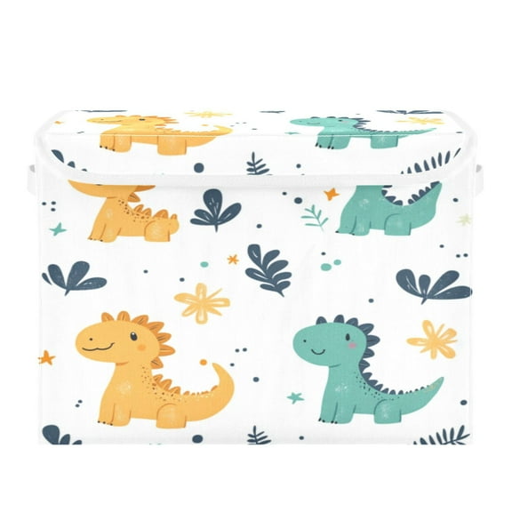 Storage Box With Lid 16.5x12.6x11.8In Foldable Stacked Household Storage Box Colorful Cute Dinosaur