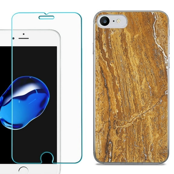 For Apple iPhone 7 / iPhone 8 Case, Slim-Fit TPU Phone Case, with Tempered Glass Screen Protector, by OneToughShield ® - Marble / Earth