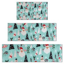 Blue Christmas Santa and Snowman Pattern Kitchen Rugs Sets Of 3,Kitchen Runner Rugs Non Skid Washable,Decorative Kitchen Floor Mats for Kitchen,Sink,Laundry,17"x30" 17"x47" 17"x59"