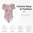 thumbnail image 4 of KLL Women 's Crew Neck Bodysuit Jumpsuits Seafood Print Short onesies Stretch T Shirts, 4 of 7
