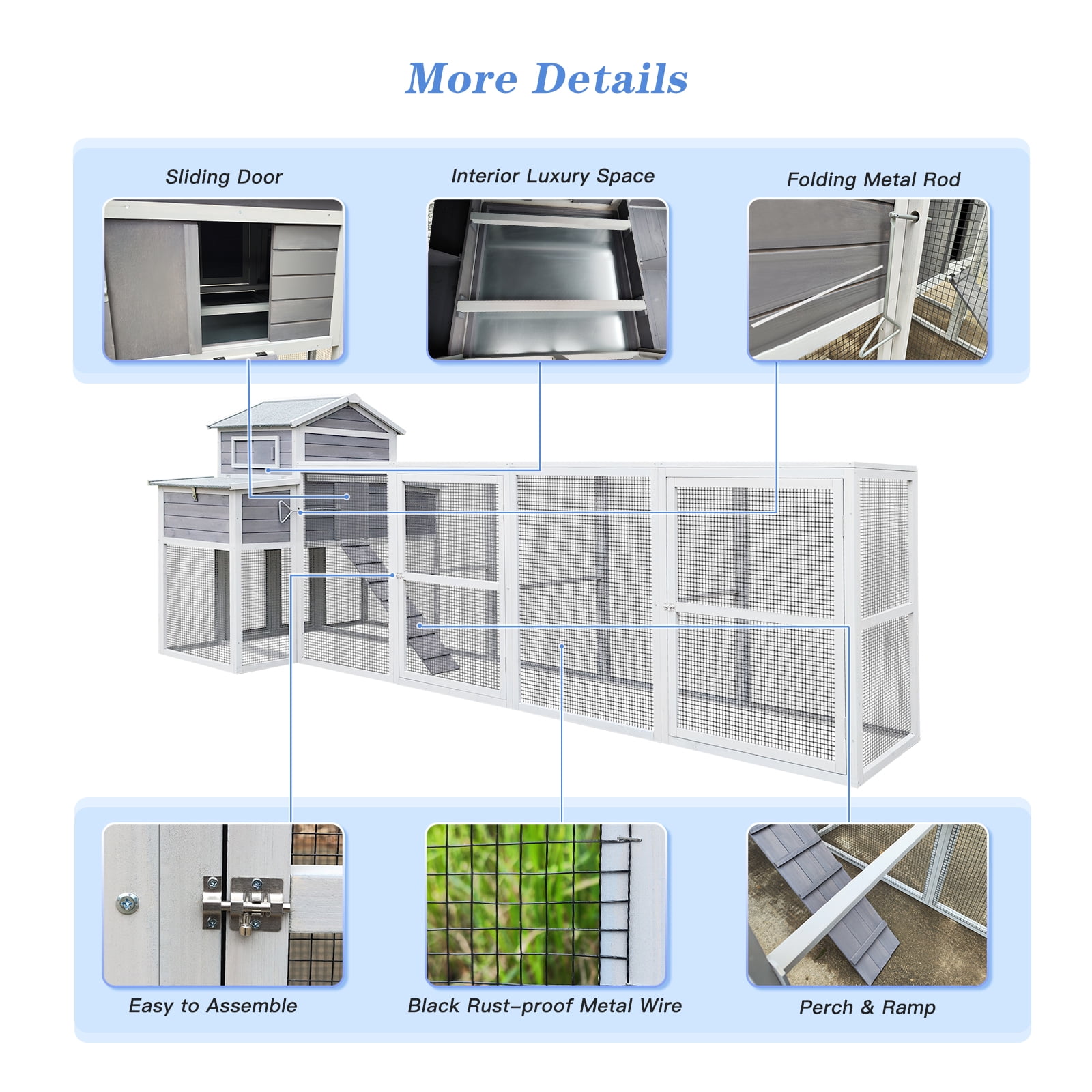 MAYEERTY 150'' Extra Large Wooden Chicken Coop, 2 Nesting Boxes 5 Perches Rust-Proof Metal Wire Cage