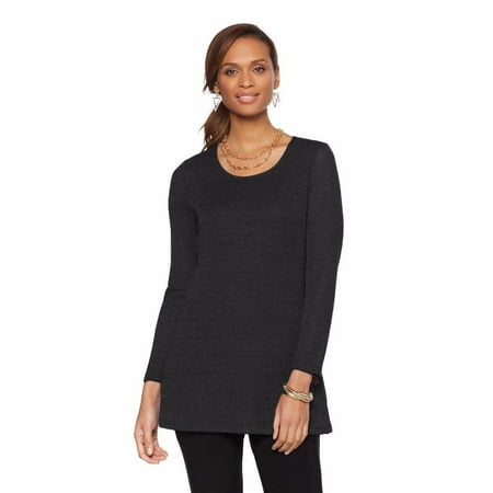 SLINKY BRAND Long-Sleeve Sparkle Knit Womens Sweater Tunic BLACK / GOLD Medium