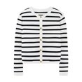 thumbnail image 6 of ZQUUVOU Women's Striped Cardigan Sweaters Crewneck Button Down Long Sleeve Casual Cropped Knit Lady Tops White, 6 of 8