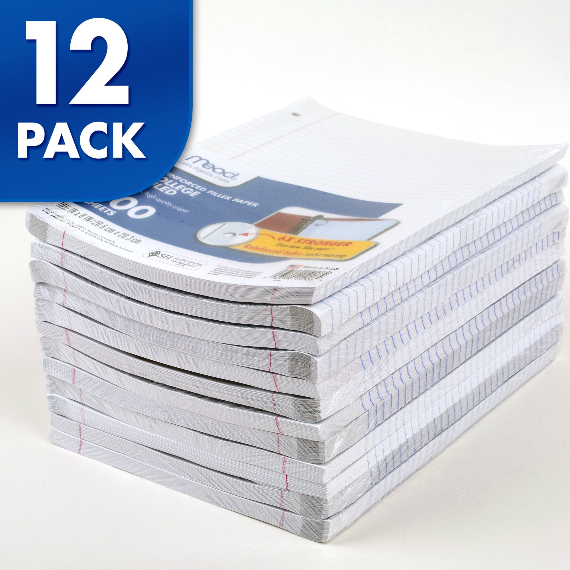 Mead Reinforced Filler Paper College Ruled 10 12 x 8 12 Pack 100