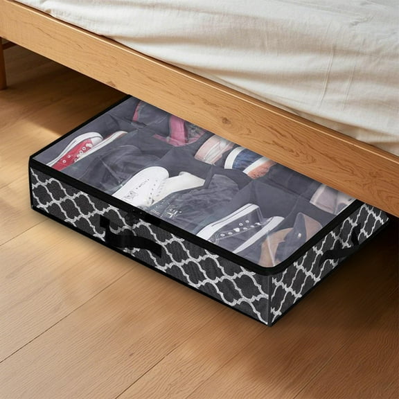 Under Bed Shoe Storage Organizer for 24 Pairs Transparent Cover Space Saving Home Textile Storage Solution Durable Bedding Cabinet