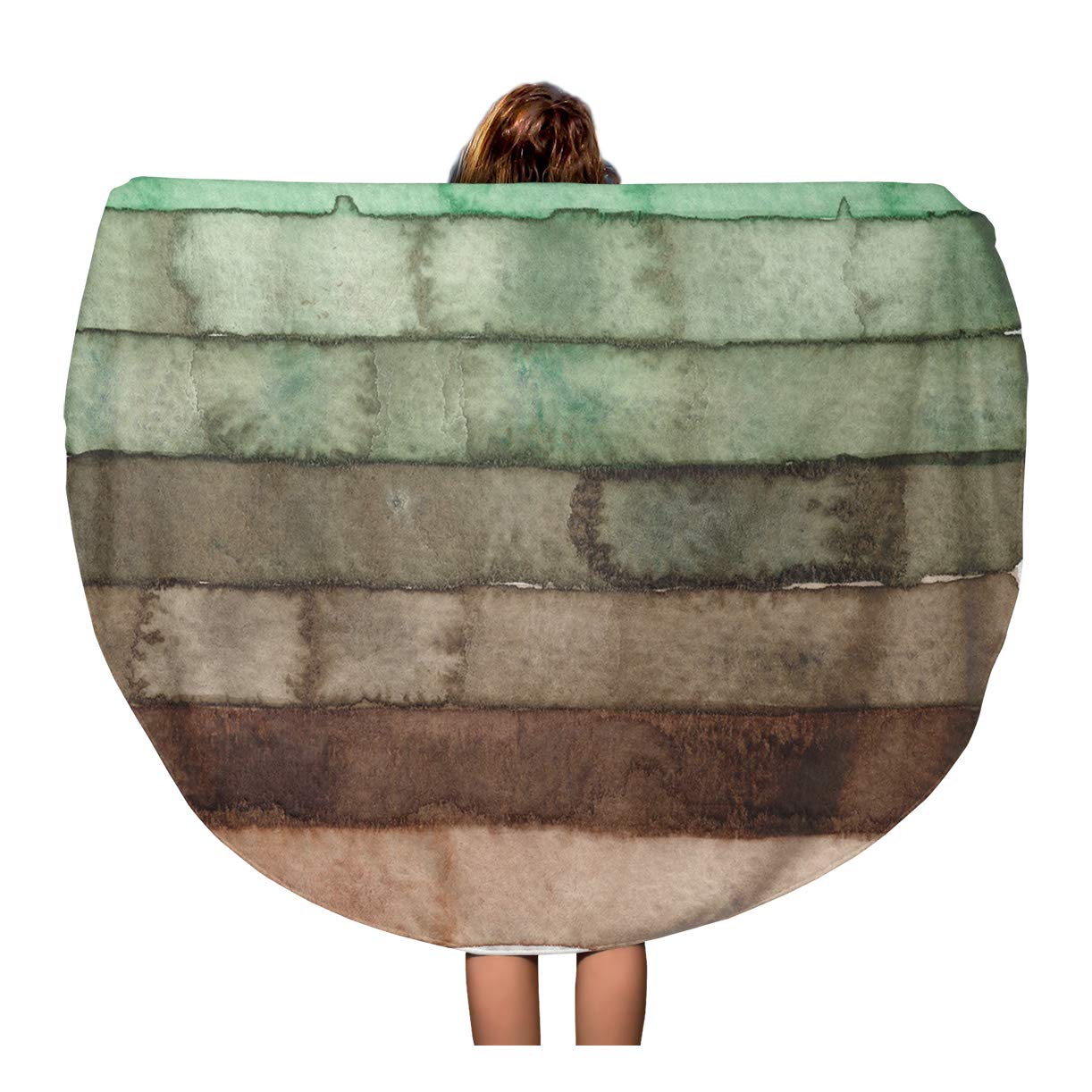 KDAGR 60 inch Round Beach Towel Blanket Brown Abstract Watercolor Earth Tones Stripe Pattern
