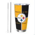 thumbnail image 1 of Taza térmica duradera de acero inoxidable 304 con tapa y pajita con temática del equipo de fútbol de los Steelers Taza térmica de acero inoxidable de 20 oz Taza para automóvil Adecuada para bebidas, 1 of 8