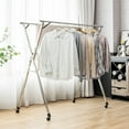 thumbnail image 3 of Costway Clothes Drying Rack Stainless Steel Garment Rack Adjustable & Foldable w/ Wheels, 3 of 10