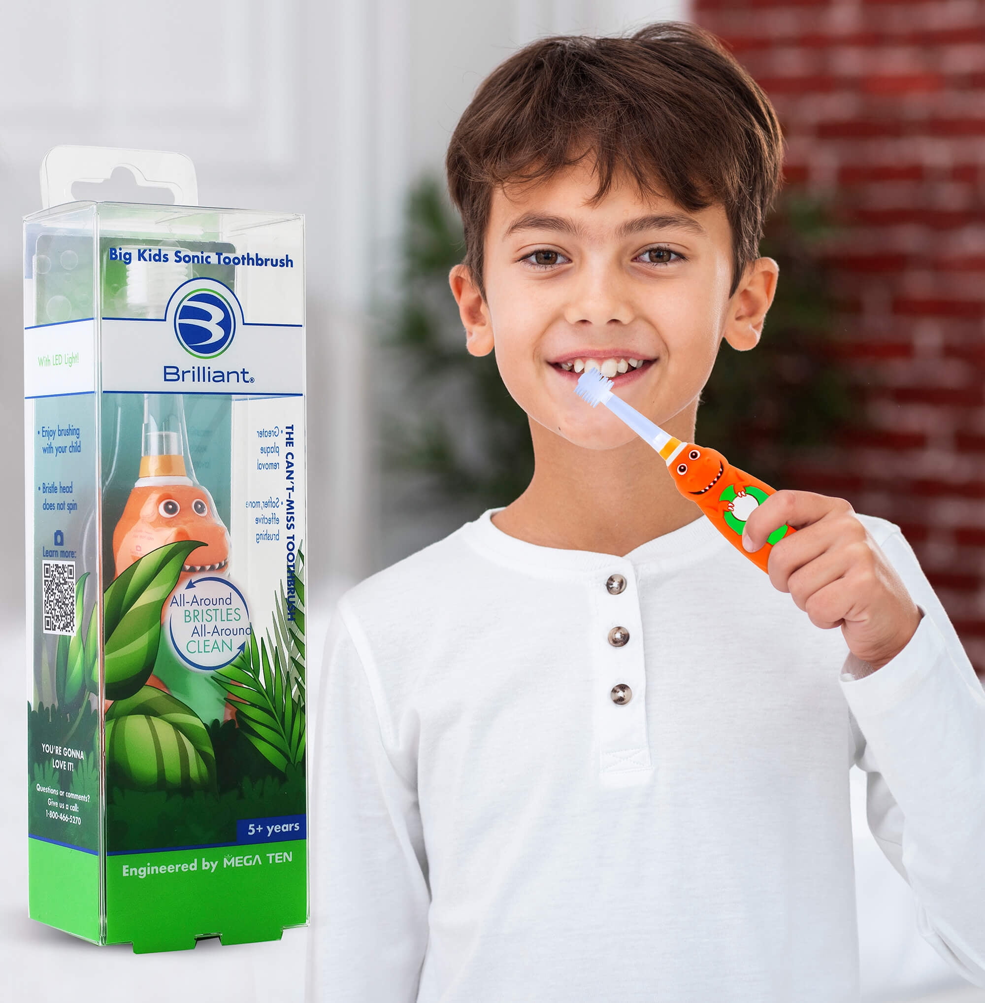 Brilliant Big Kids Electric Sonic Toothbrush Character with Light & Soft Bristles, Dinosaur 0.18lb