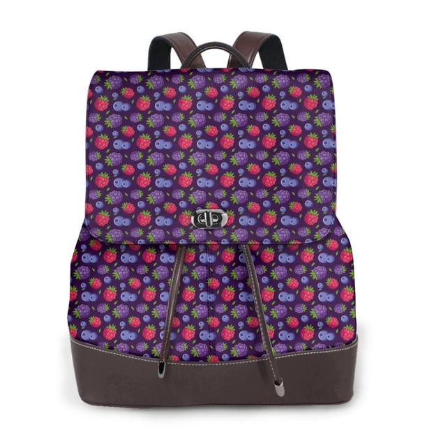 Disketp Blackberries Mochila de Cuero para Mujer, Bolso de Espalda Antirrobo con Estilo para Viaje, Trabajo y Uso Diario