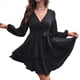 thumbnail image 3 of Vestido Corto de Mujer, Larga, Escote en V Profundo, Cintura con Lazo y Volantes, Estilo . Negro S, 3 of 8