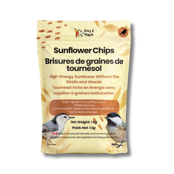 Chirp & Maple , Croustilles de Tournesol, 1 kg (2,2 Lb), Nourriture pour Oiseaux Sauvages, Nourriture pour Cardinaux et Chardonnerets, Sans Dégâts
