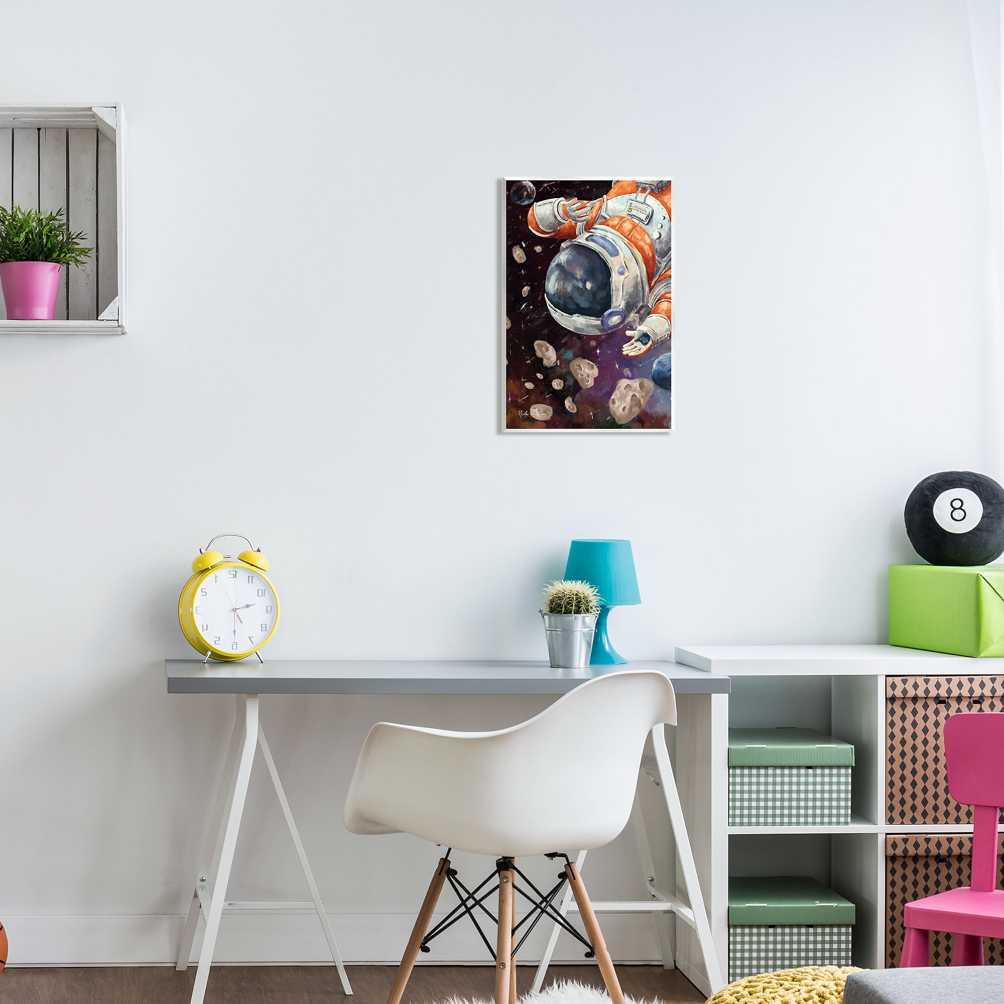 Stupell Industries Astronaut & Space Asteroids Art for Kids Painting Unframed Art Print Wall Art, 13 x 19