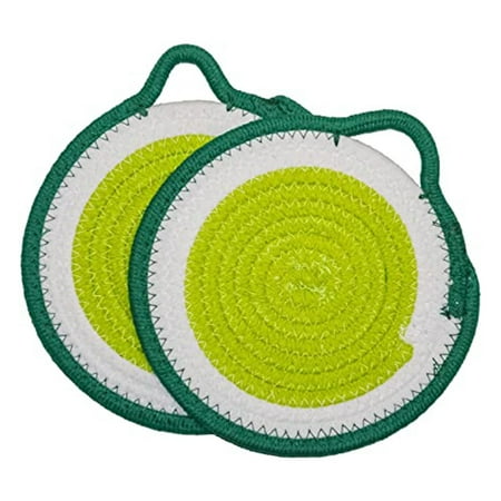 

2Pcs Round Placemats Fruit-Shaped Insulation Mats Table Mats Cotton Thread Woven Anti-Scalding Pot Mats(Green)