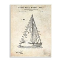Stupell Industries Vintage Sailboat Watercraft Diagram Patent Text Blueprint Wood Wall Art, 10 x 15, Design by Karl Hronek