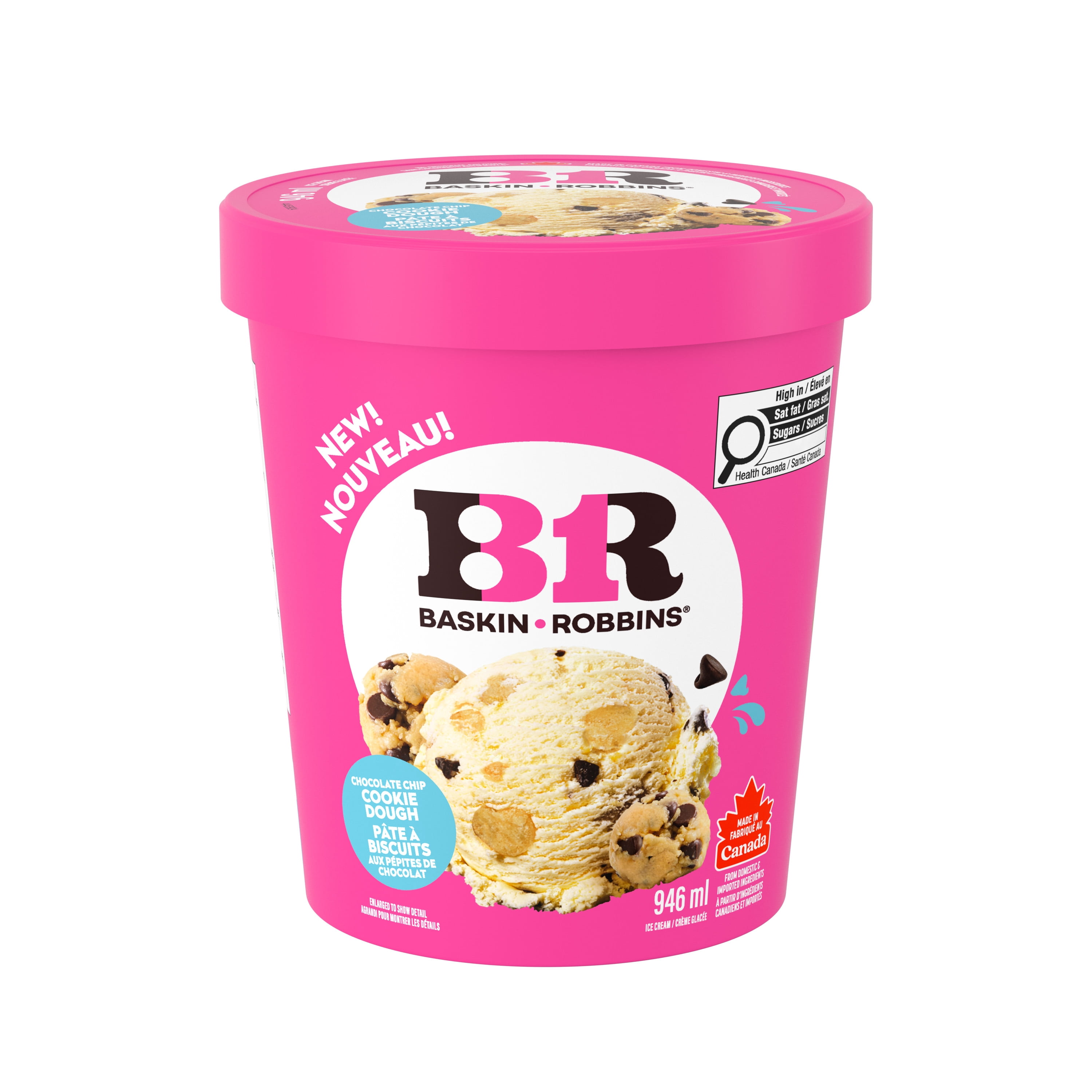 Baskin Robbins Chocolate Chip Cookie Dough Ice Cream, Made in Canada With 100% Canadian Dairy, Kosher, 946 mL