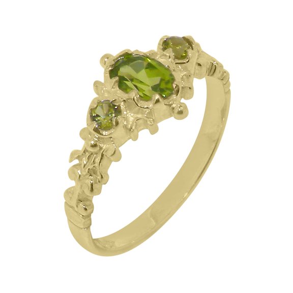 LBG British Made 14k Yellow Gold Natural Peridot Womens Anniversary Ring - 33 size options - Size 10