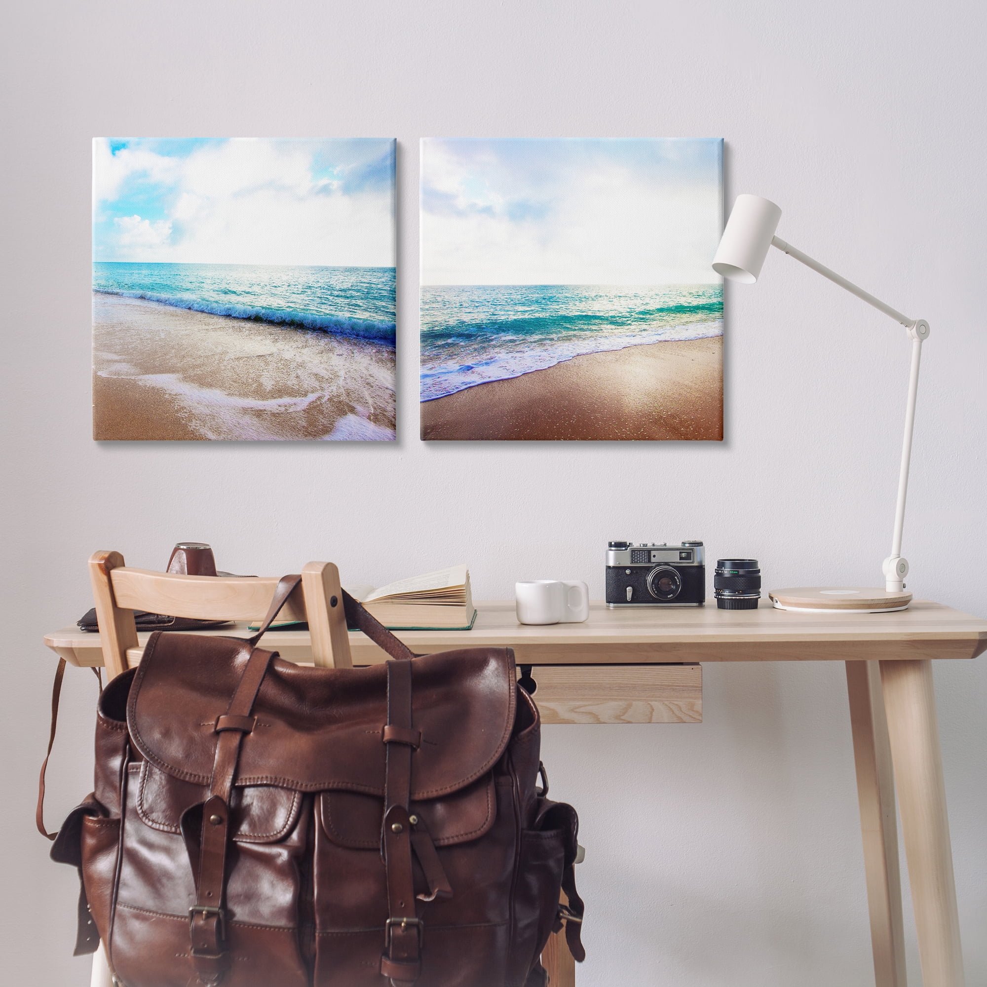 Stupell Industries Waves Breaking Shoreline Landscape & Nature Photography Wrapped Canvas Art Print Wall Art, 24 x 24, Set of 2