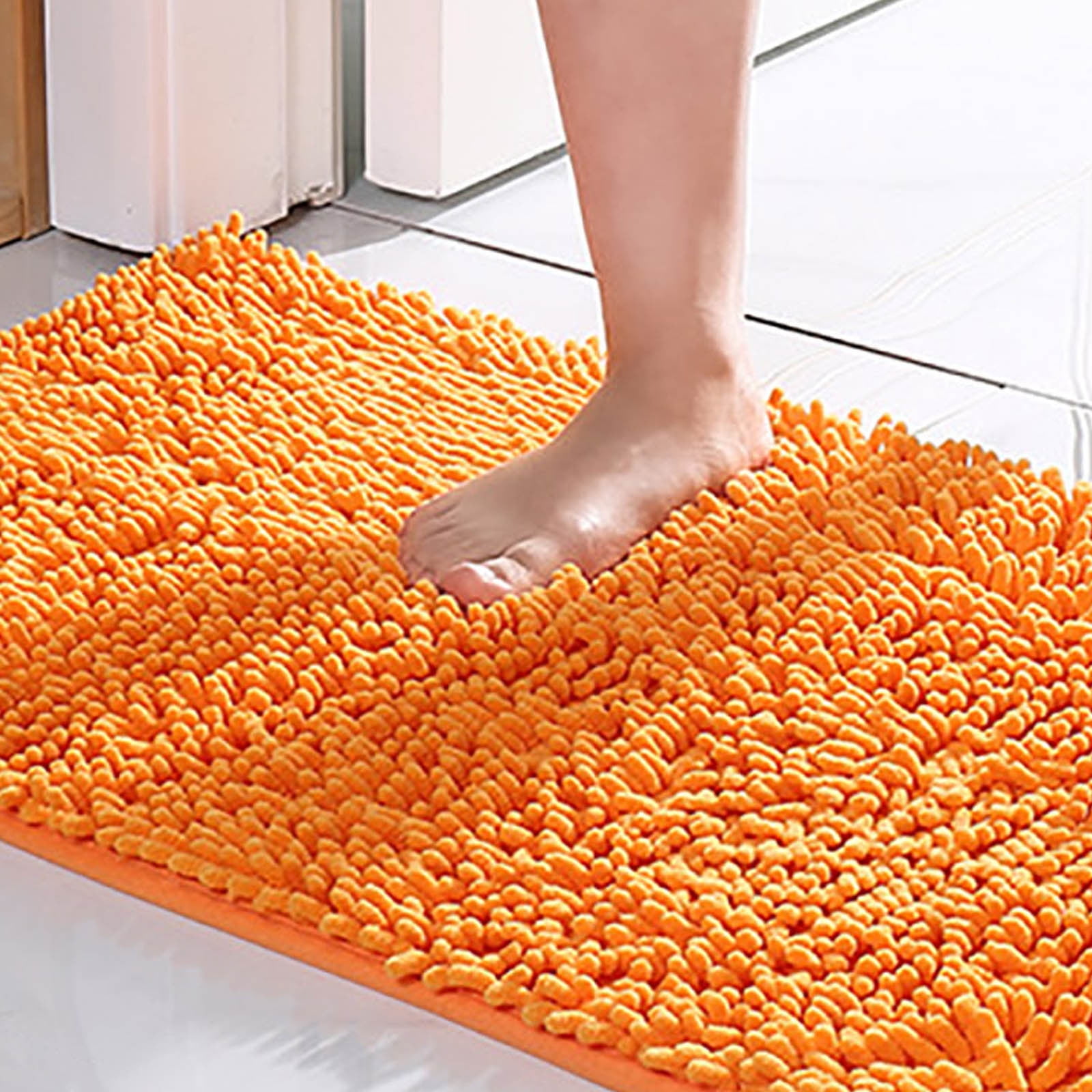 Kingtowag Bath Mat, Orange Bathroom Carpet Absorbent Bathroom Mat Soft and Comfortable Furry Thickened Bathroom Carpet Machine Washable Reusable, 1Pc Bathroom Mat Orange