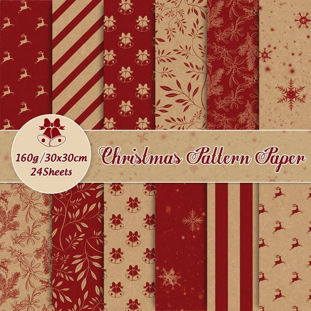 Papel para álbum de recortes con estampado navideño, 24 hojas, 30 x 30 cm, de Whaline