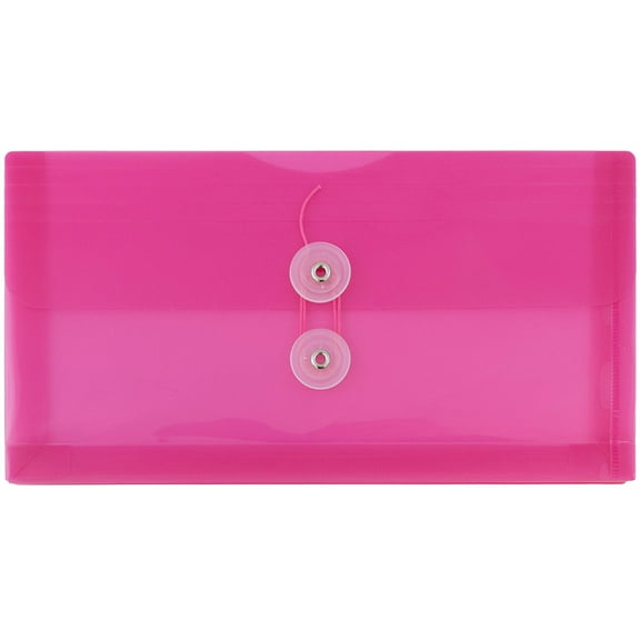 JAM Paper No. 10 Plastic Envelopes, 5 1/4 x 10, Fuchsia Pink, Button String, 12/Pack