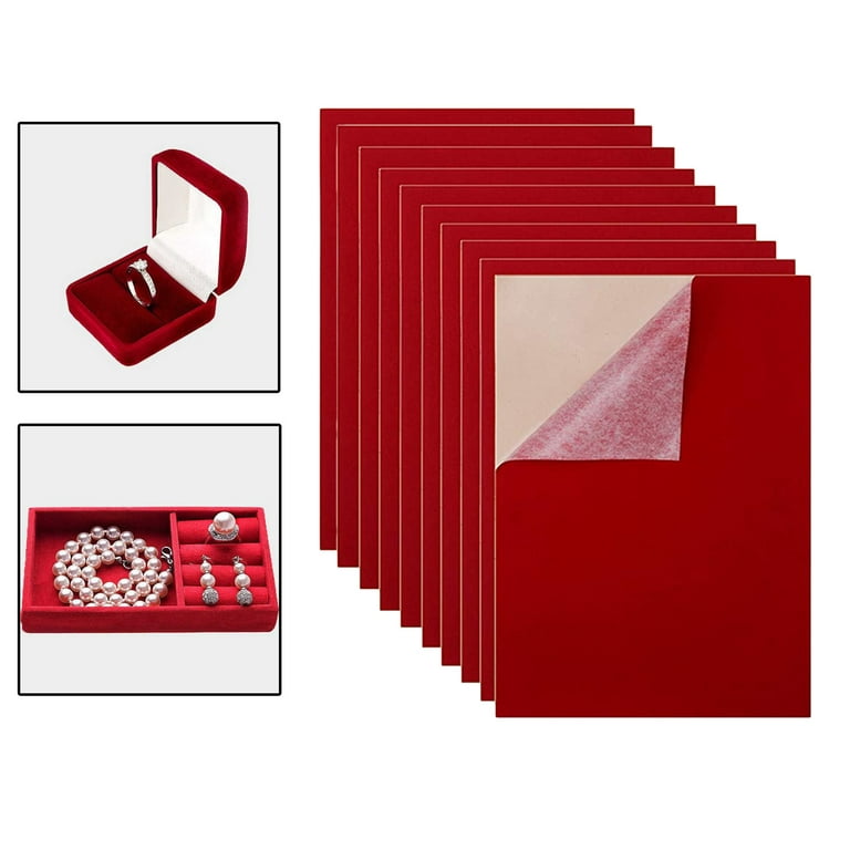 10pcs Self Adhesive Velvet Fabric, Soft Velvet Drawer Liner, DIY Velvet Fabric Red, Size: 10-15cm