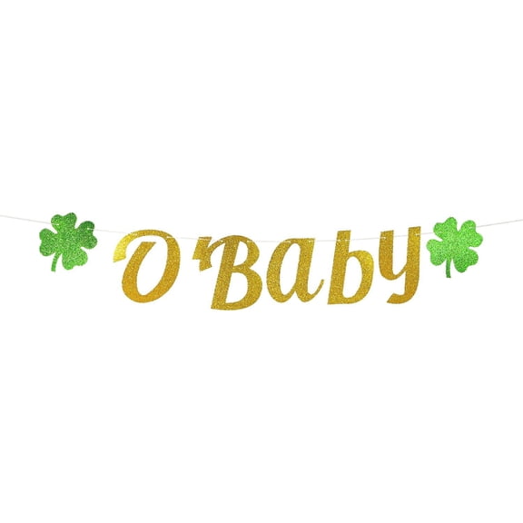 St. Patrick's Baby Shower Banner, Gold Glitter, 6.8 inches x 5.2 inches