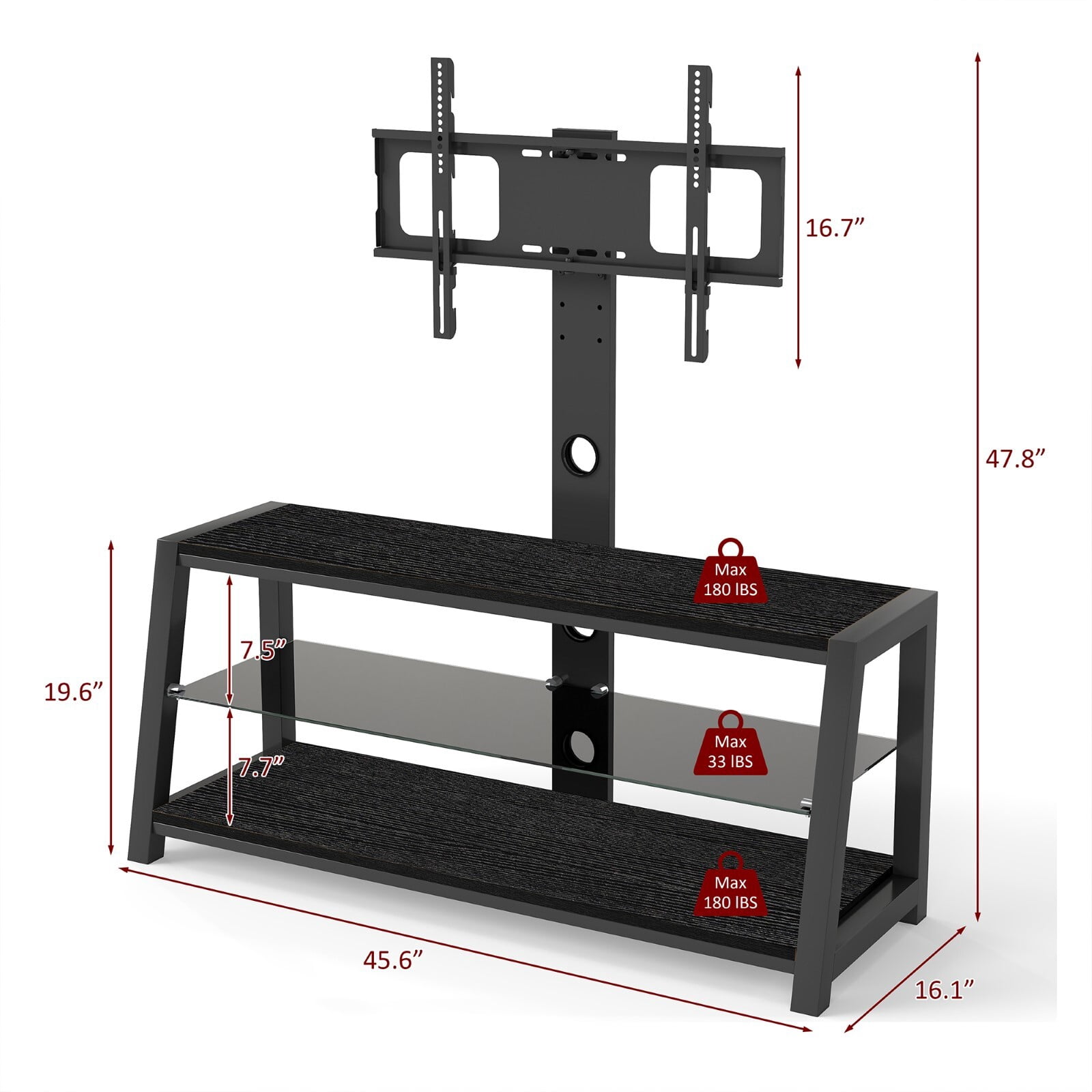 OUFAN TV Stand for TVs up to 65 Inch, Entertainment Center with Open Storage Shelves, TV Media Console Table for Living Room, Bedroom, Black