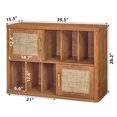 thumbnail image 3 of Rattan Boho Large Record Player Stand, Modern Stereo Turntable Table with Record Storage, Vinyl Record Storage Cabinet, Tea Brown, 3 of 11