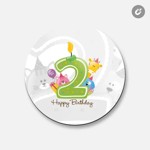 Happy Birthday Candle Two Years | 4'' X 4'' Round Decorative Magnet