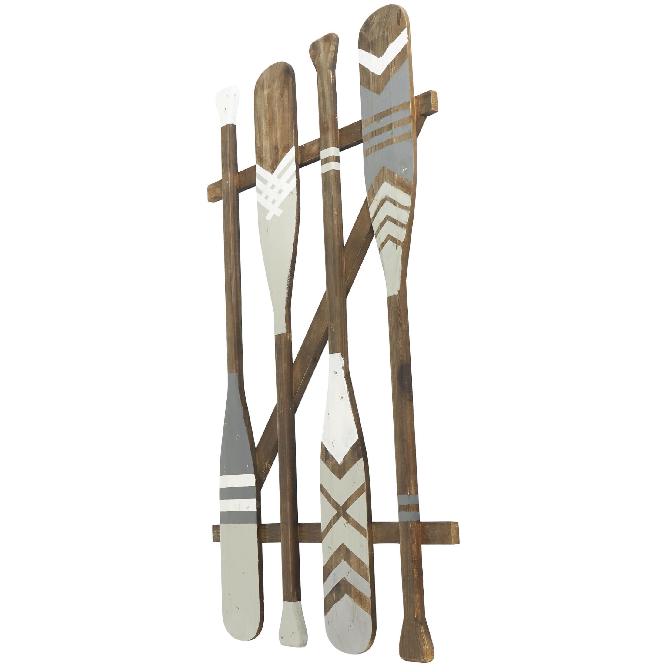 DecMode Light Gray Wood Arrow and Stripe Patterned Paddle Wall Decor with Arrow and Stripe Patterns