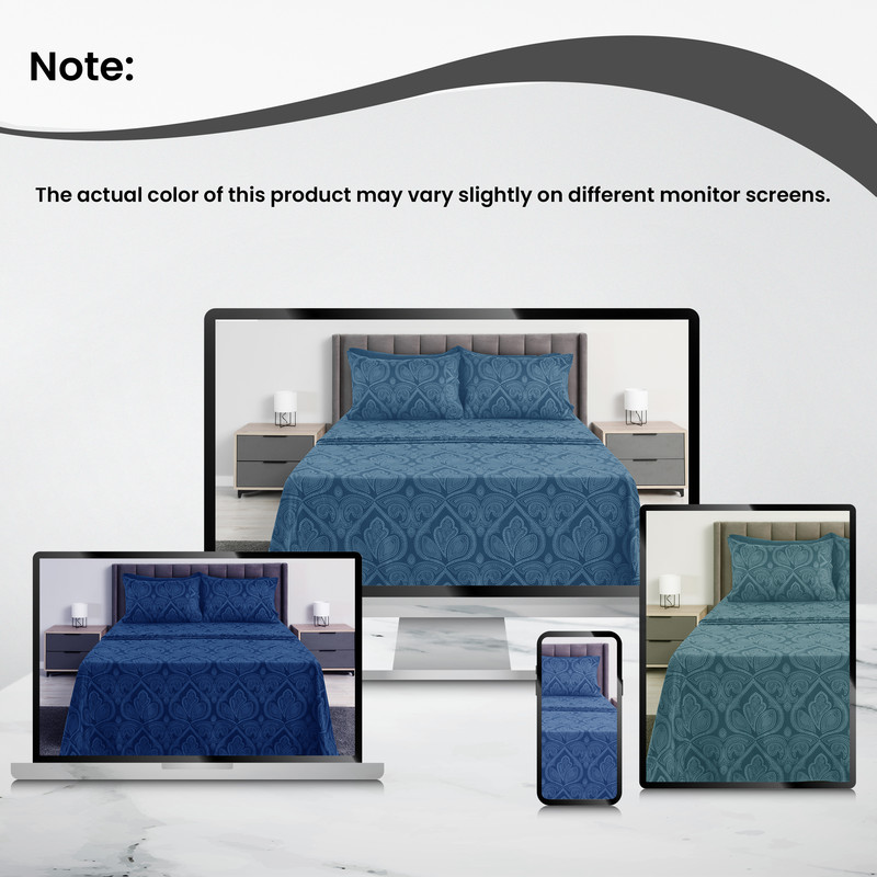 Lux Decor Collection Paisley Printed Queen Sheet Set, Navy photo 5