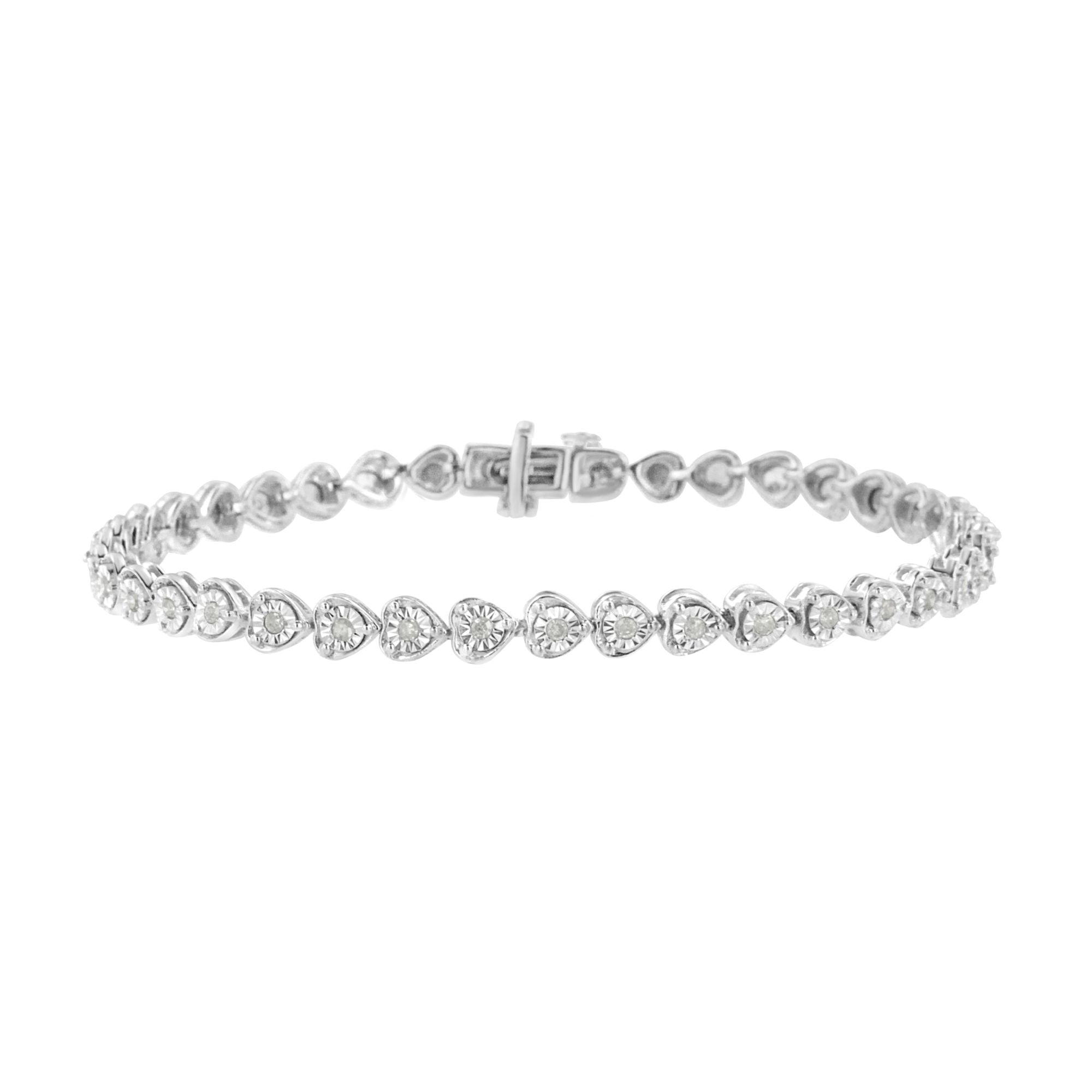 Women S Sterling Silver Round Cut Diamond Heart Link Tennis Bracelet Walmart Com