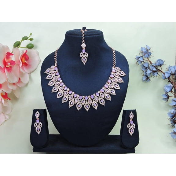 Parshwa Creations Exquisite Indian Bollywood Wedding & Party Wear Rose Gold Plated Women's Kundan Jewelry Choker Necklace Set
