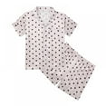 thumbnail image 1 of Little Girl Imitate Silk Pajamas Set,Short Sleeve Tops+Short Pants Sleepwear Suit,5-14Y, 1 of 8