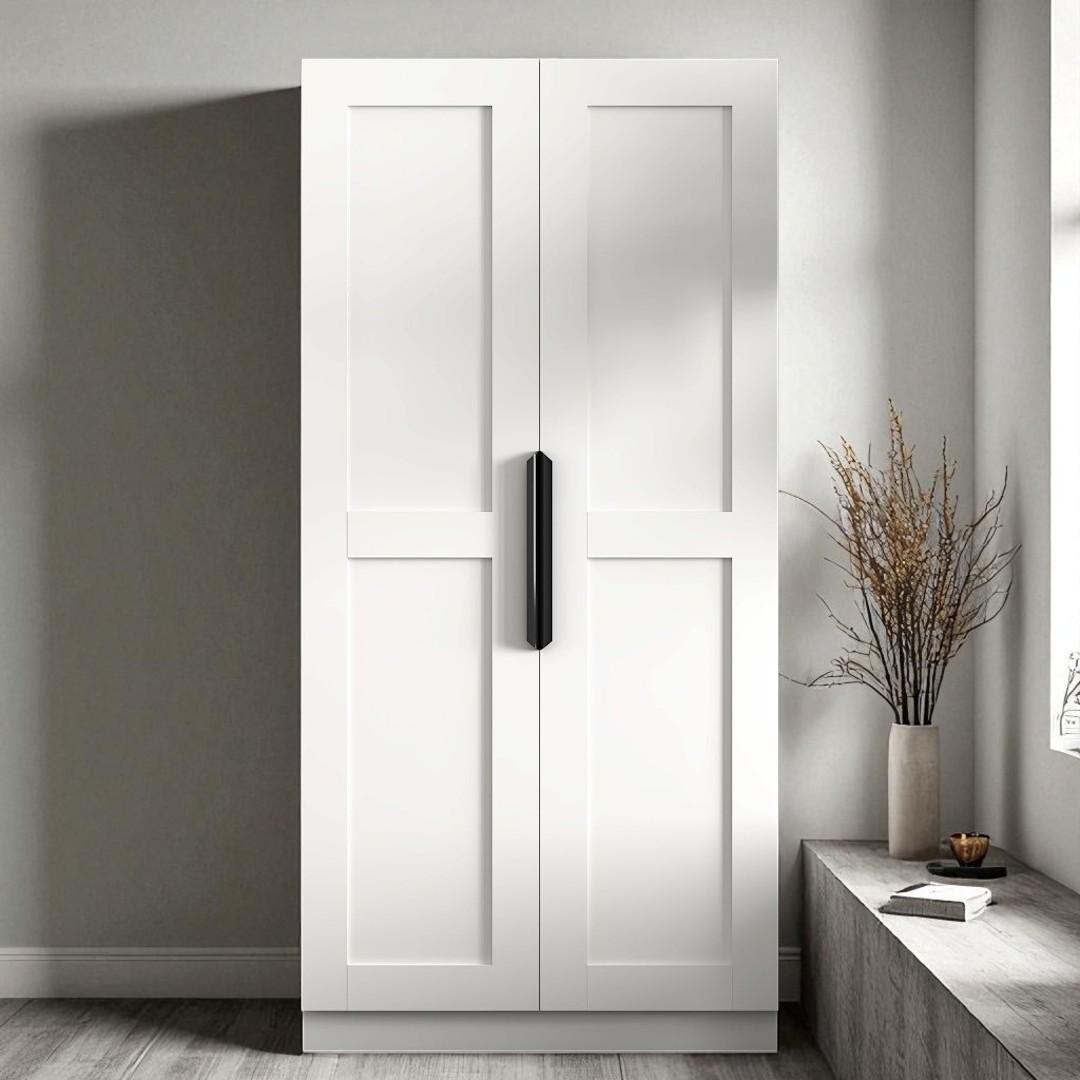 GZXS Freestanding White Kitchen Pantry Cabinet with Door Racks, and Back Cable Management, 5-Tier Wooden Storage Cupboard, 31.5"L x 21.65"W x 62.99"H