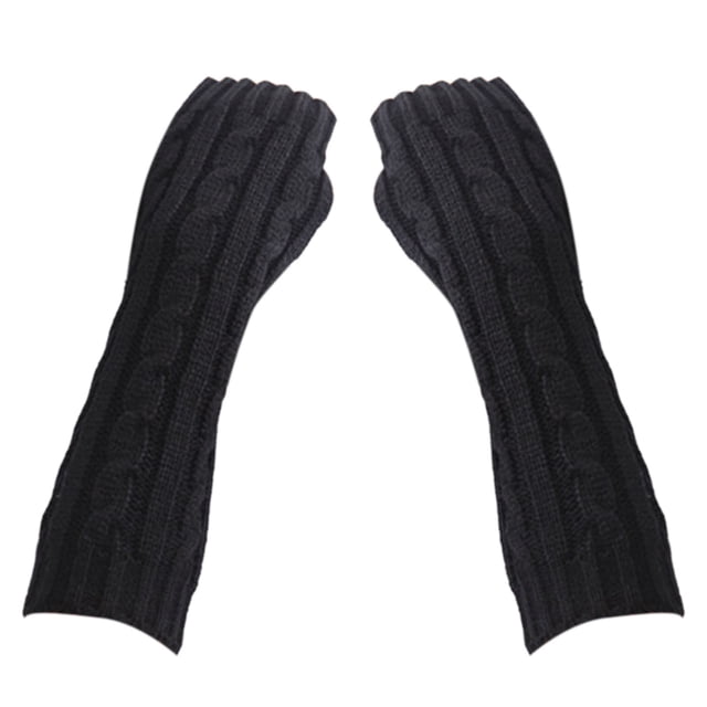 Opolski 1 Pair Women Gloves Twist Pattern Solid Color Autumn Winter Thick Warm Oversleeve Arm Warmer for Riding
