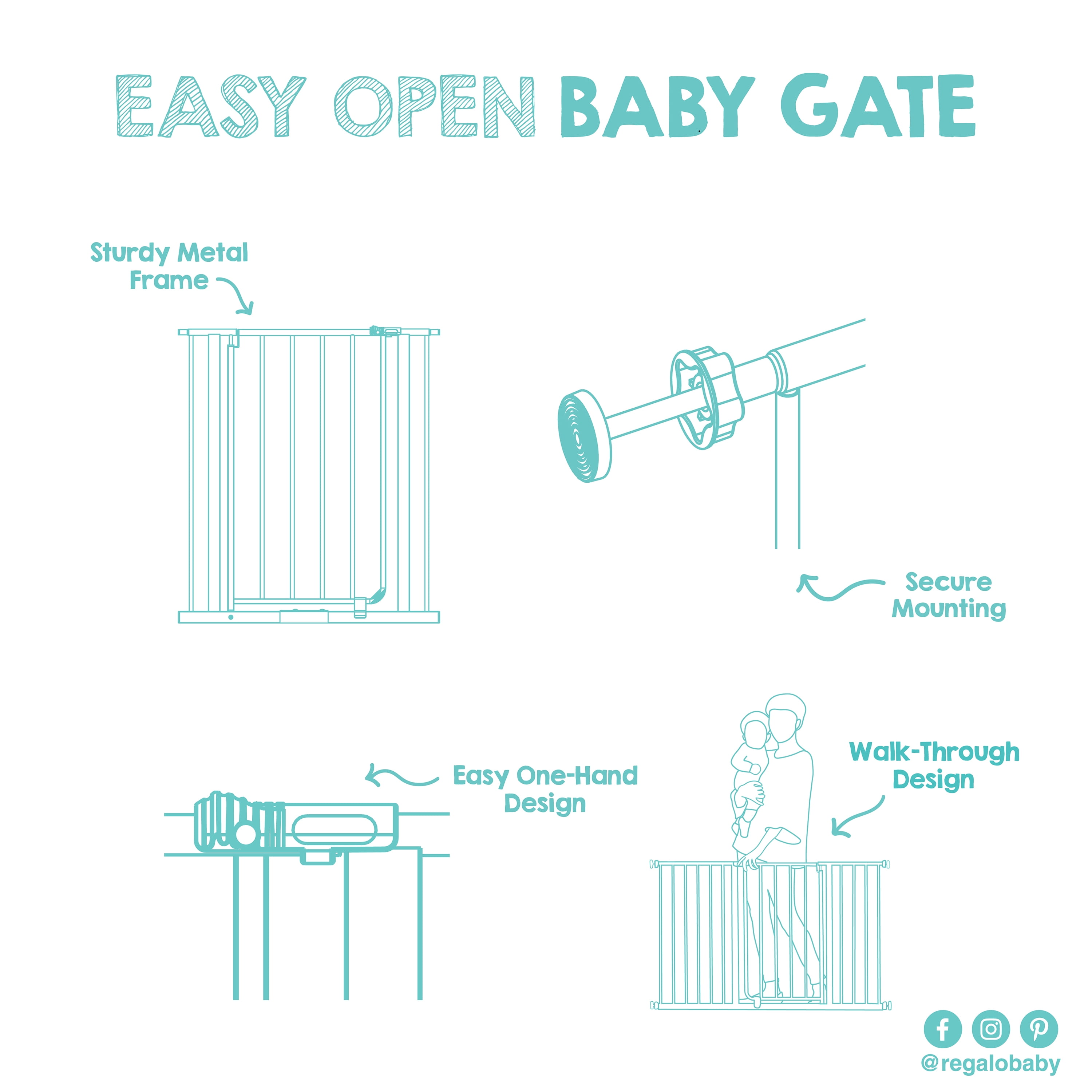 Regalo Easy Open 47-Inch Super Wide Walk Thru Baby Gate, Bonus Kit