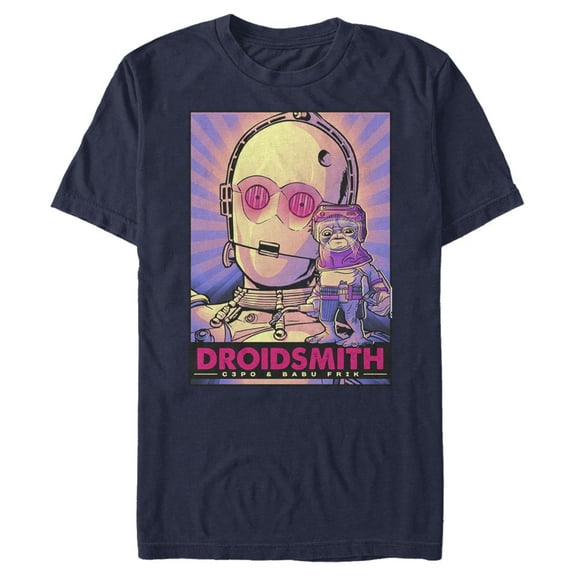 Men's Star Wars: The Rise of Skywalker C-3PO & Babu Frik Neon Graphic Tee Navy Blue X Large