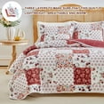 thumbnail image 3 of Joyreap 2 Pieces Floral Patchwork Quilt Set Twin, Burgundy Red n White Flowers Design, Smooth Soft Microfiber Quilt, Bedspread Bed Cover for All Season, 68x86 inches, 3 of 14