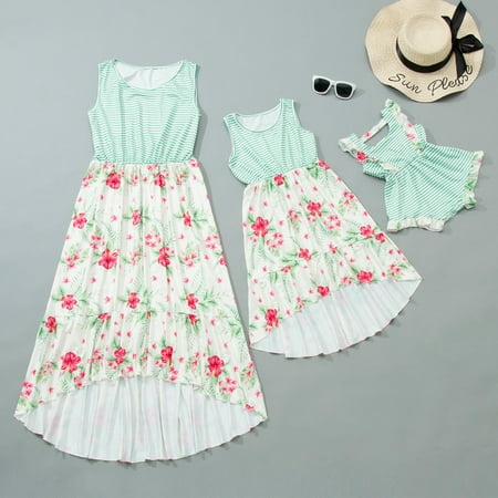 

ERTUTUYI Mommy And Me Matching Sleeveless Beach Dress Mom And Daughter Floral Matching Outfits Green 9M
