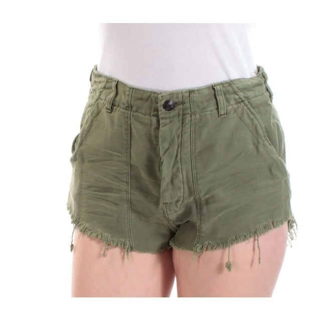 FREE PEOPLE $78 Womens New 1404 Green Frayed Cropped Casual Short 10 B+B