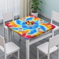 thumbnail image 3 of Colorful Rainbow Tie Dye Spiral Pattern Square Fitted Tablecloth with Elastic Edge,Square Table Cover,Washable Elastic Table Cover for Home Kitchen Party Decor 36"x36", 3 of 6