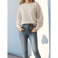 thumbnail image 5 of Women Striped Sweater Long Sleeve Fall Round Neck Pullover Knit Tops Cute Casual Oversized Y2K Clothes Solid Apricot L, 5 of 9