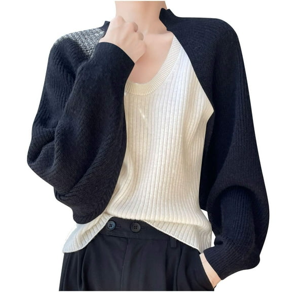 UYISJ Women's Cropped Cardigan Sweaters Long Sleeve Open Front Knit Shrug Sweater Fall Solid Color Outfits Tops M