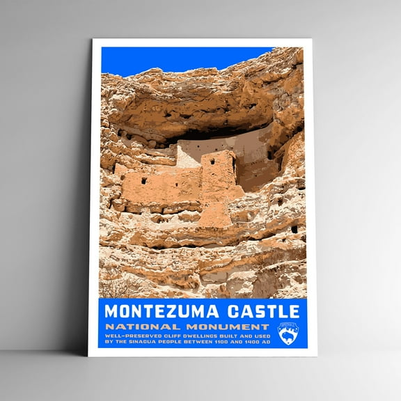 Montezuma Castle National Monument Vintage Travel Poster / Postcard WPA Style Retro