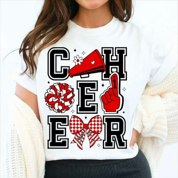 Cheer Game Day T-Shirt - Cheer Mom Graphic Tee, Pom Pom Megaphone Shirt, Cheerleading Team Spirit Top